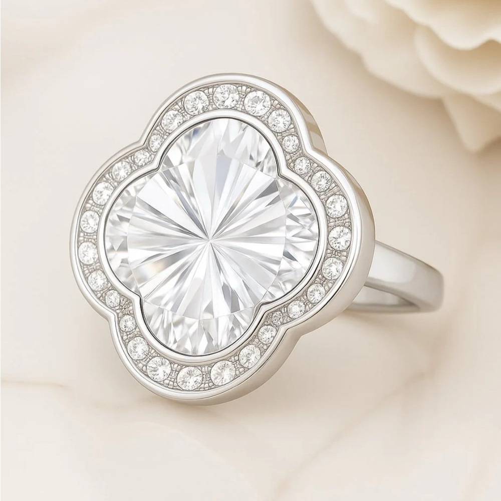 The Sophisticate Ring Swarovski size 6 7 or 8 made with rhodium & white crystals